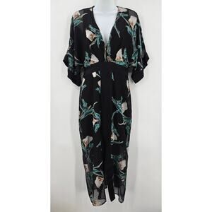 Adelyn Rae Whimsigoth Boho Floral Burnout Velvet Semi-sheer  Kimono Midi Dress S